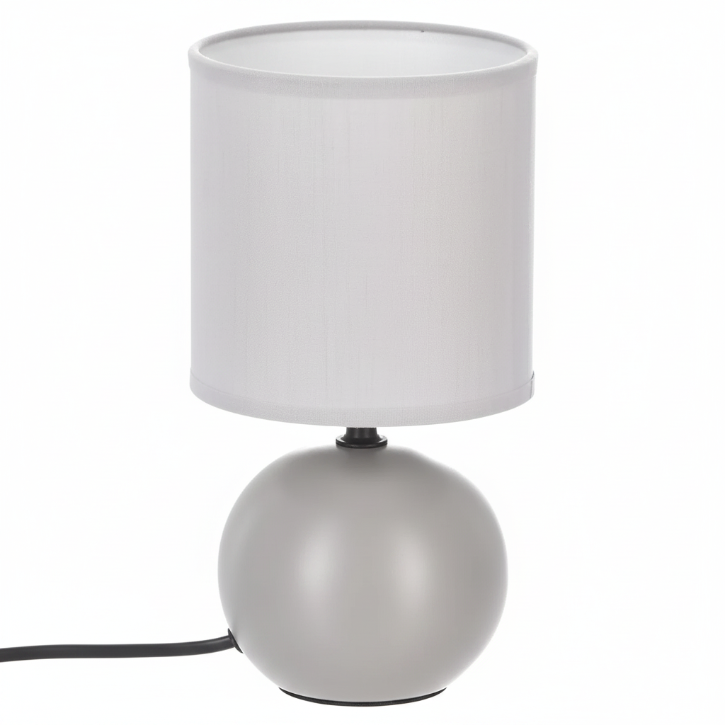 Lampada da Tavolo Sfera Timeo, Base Arenaria Finitura Opaca, Paralume Cotone, H24,5cm, Attacco E14, 5 Colori