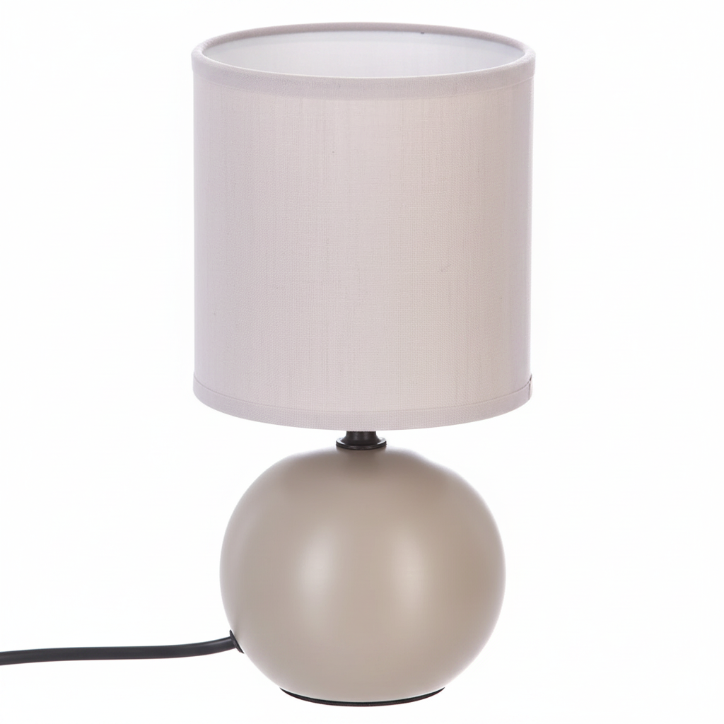 Lampada da Tavolo Sfera Timeo, Base Arenaria Finitura Opaca, Paralume Cotone, H24,5cm, Attacco E14, 5 Colori