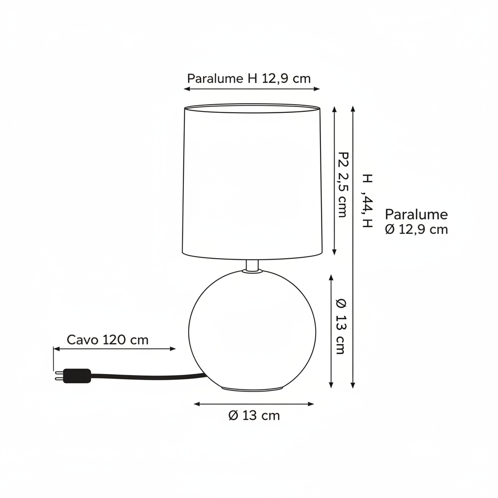Lampada da Tavolo Sfera Timeo, Base Arenaria Finitura Opaca, Paralume Cotone, H24,5cm, Attacco E14, 5 Colori
