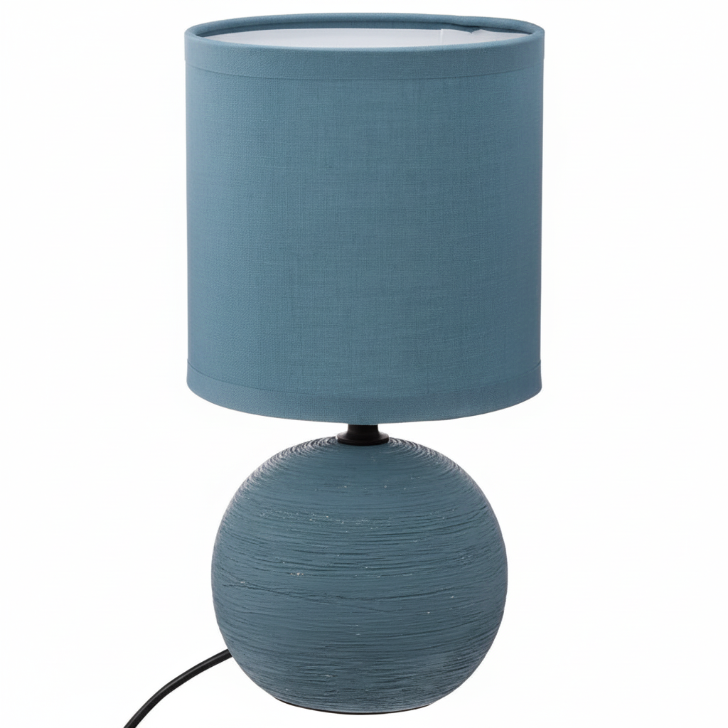 Lampada da Tavolo Sfera Striata Timeo, Base Arenaria Texture Rigata, Paralume Cotone, H24,5cm, Attacco E14 — Finitura Striata