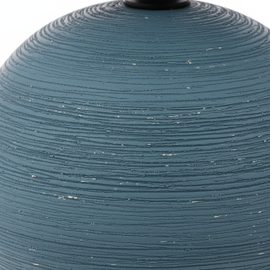 Lampada da Tavolo Sfera Striata Timeo, Base Arenaria Texture Rigata, Paralume Cotone, H24,5cm, Attacco E14 — Finitura Striata