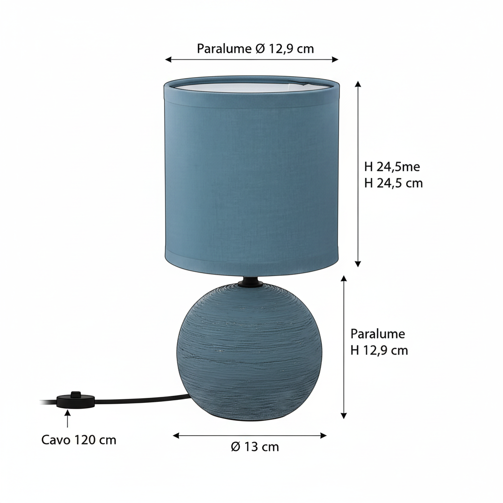 Lampada da Tavolo Sfera Striata Timeo, Base Arenaria Texture Rigata, Paralume Cotone, H24,5cm, Attacco E14 — Finitura Striata