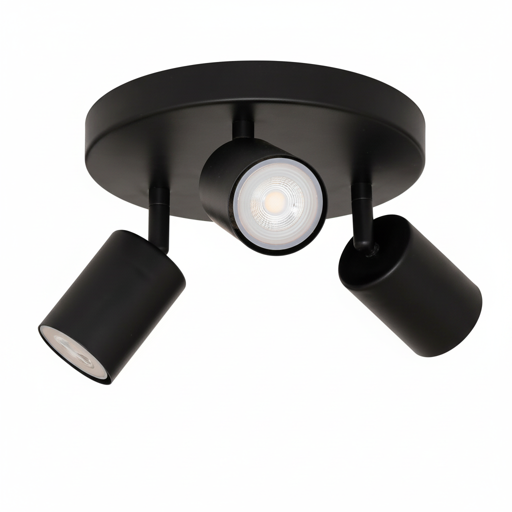 Plafoniera a 3 Spot Orientabili Vico in Acciaio Nero, Ø20cm H14cm, Attacco GU10, Soffitto e Parete
